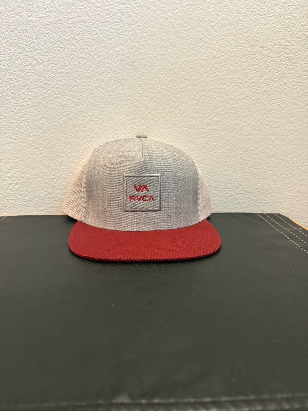 RVCA Cream Crown Red Brim Mesh Snapback Hat